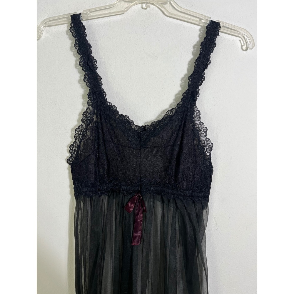 VINTAGE 60s VANITY FAIR Peignoir Set Black Lace Pleated Chiffon Robe Nightgown - Picture 11 of 16